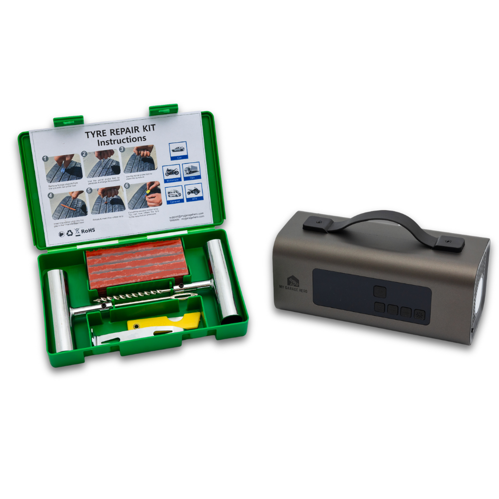 Fix Flat Tyre Kit: Tyre Inflator and Repair Kit - My Garage Hero Fix Flat Tyre Kit: Tyre Inflator and Repair Kit 22600183 7808493617267 My Garage Hero