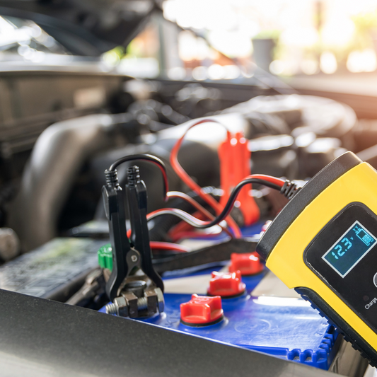 12V battery charger on car battery