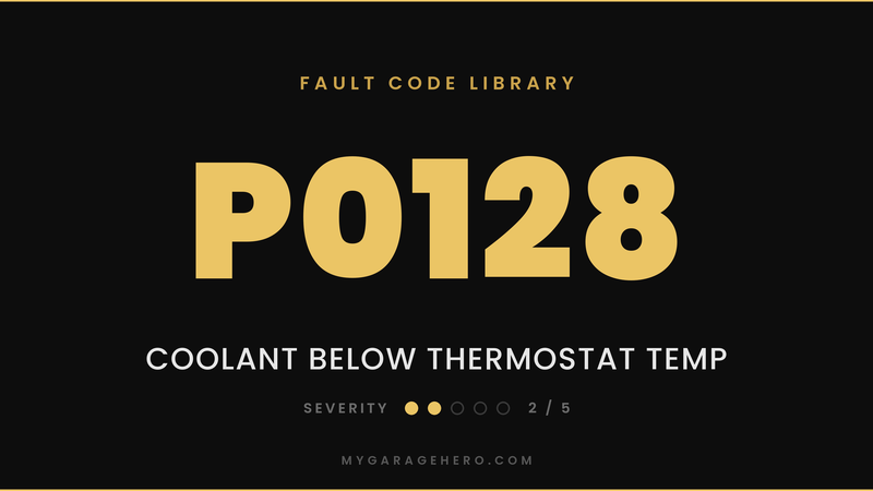 P0128 fault code banner - coolant temperature below thermostat regulating temperature - severity 2/5 - My Garage Hero