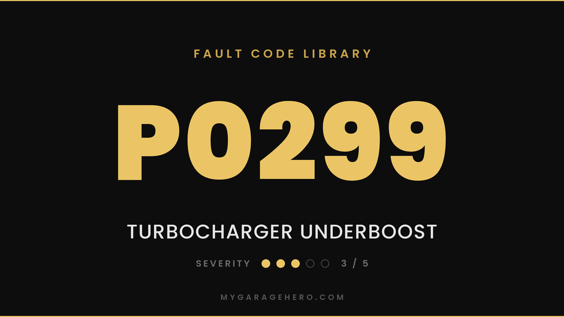 P0299 fault code banner - turbocharger underboost - severity 3/5 - My Garage Hero
