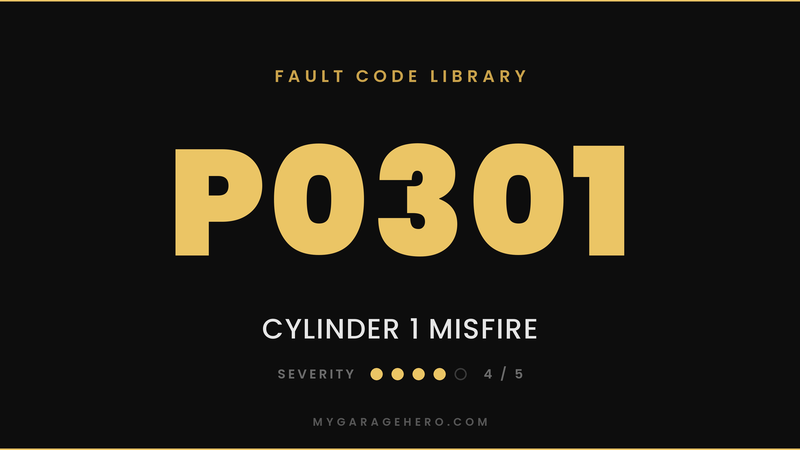 P0301 fault code banner - cylinder 1 misfire - severity 4/5 - My Garage Hero
