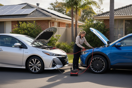 Hybrid Car Getting Jumpstarted