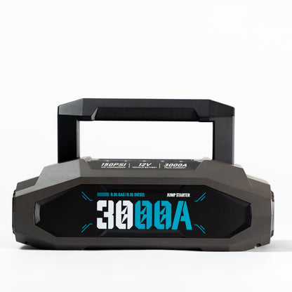 Front-facing studio shot of the Boost N’ Inflate Pro on a white background, clearly displaying the 3000A jump-start rating and rugged carry handle.