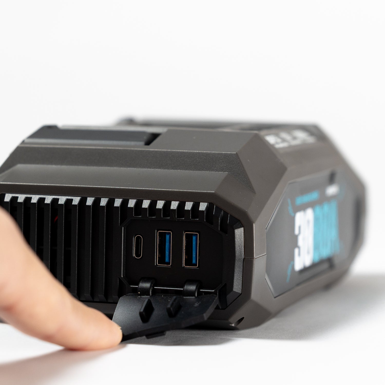 boost n inflate pro's USB ports on a white background