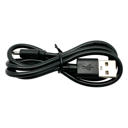 Boost N Inflate Range charging cable for portable jump starter, black cable with connector on a white background