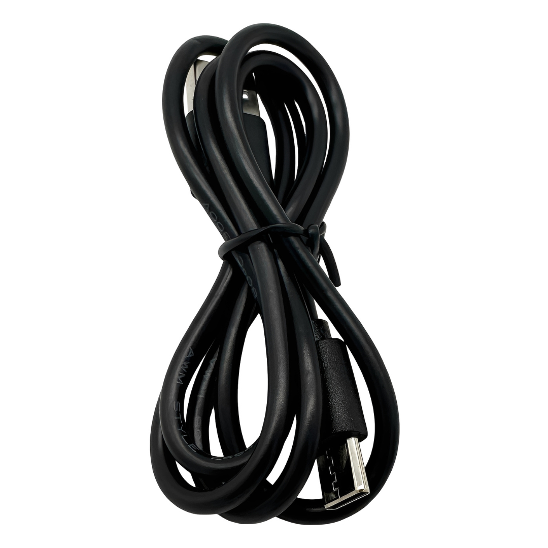 Boost N Inflate charging cable for portable jump starter, black cable with connector on a white background